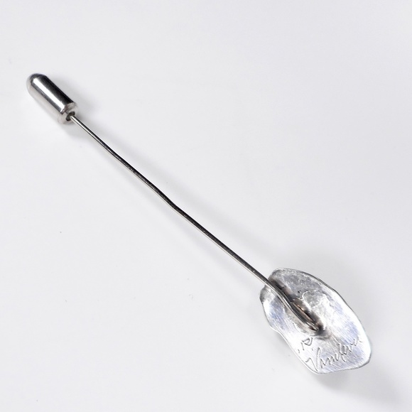 VTG Navajo Roy Vandever Signed Turquoise Coral Stick Pin Sterling Silver Brooch - Picture 4 of 7